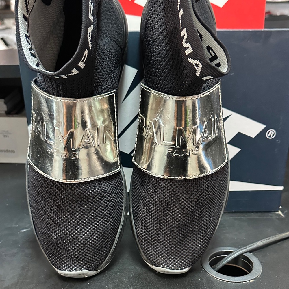 Balmain Black Sneakers with Metallic Silver Strap